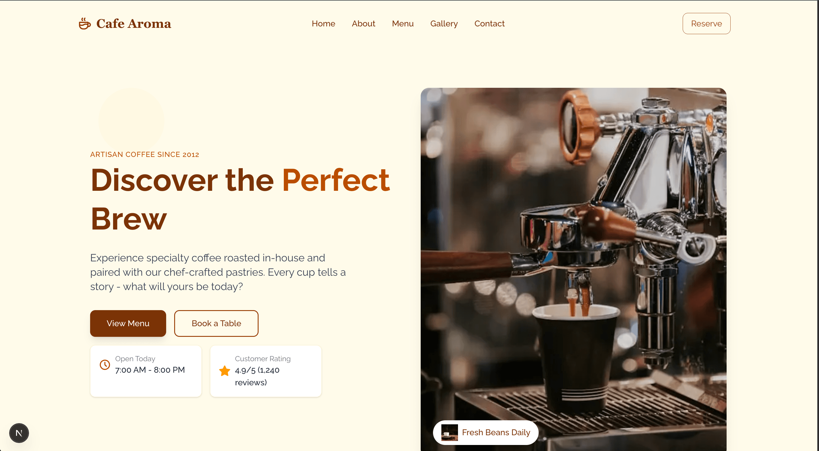Cafe Aroma – Modern Cafe Website